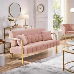 1pc Velvet Upholstered Modern Sofas Couches, Chic Loveseat With Mid-Height Backrest, Elegant Design And Gold-Tone Metal Legs For Bedroom, Studio