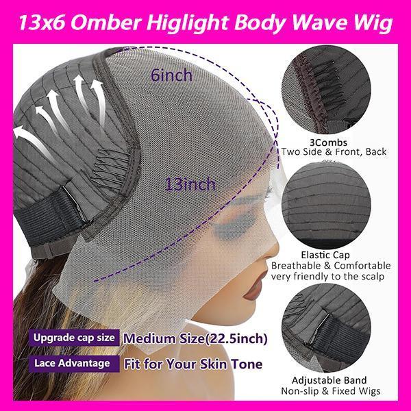 【30 Inch Only $89】Anyweek Honey Blonde Ombre Lace Front Wig Human Hair Highlight Body Wave 13x6 Lace Front Wigs Pre Plucked 180 Density Glueless HD Lace Frontal Wig for Women 4/27 Colored