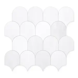 INNO STICKERS 10-Sheet Fish Scale Peel and Stick Backsplash Tile 11.4''x10.9" 3D White Scallop Handmade Looks Self Adhesive Wall Tiles for Kitchen Bathroom