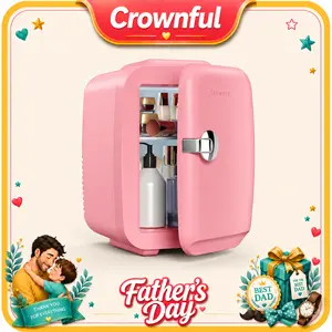 CROWNFUL Mini Fridge, 4 Liter/6 Can Portable Cooler and Warmer Personal Refrigerator for Skin Care, Cosmetics, Beverage, Food,Great for Bedroom, Office, Car, Dorm, ETL Listed (Pink)