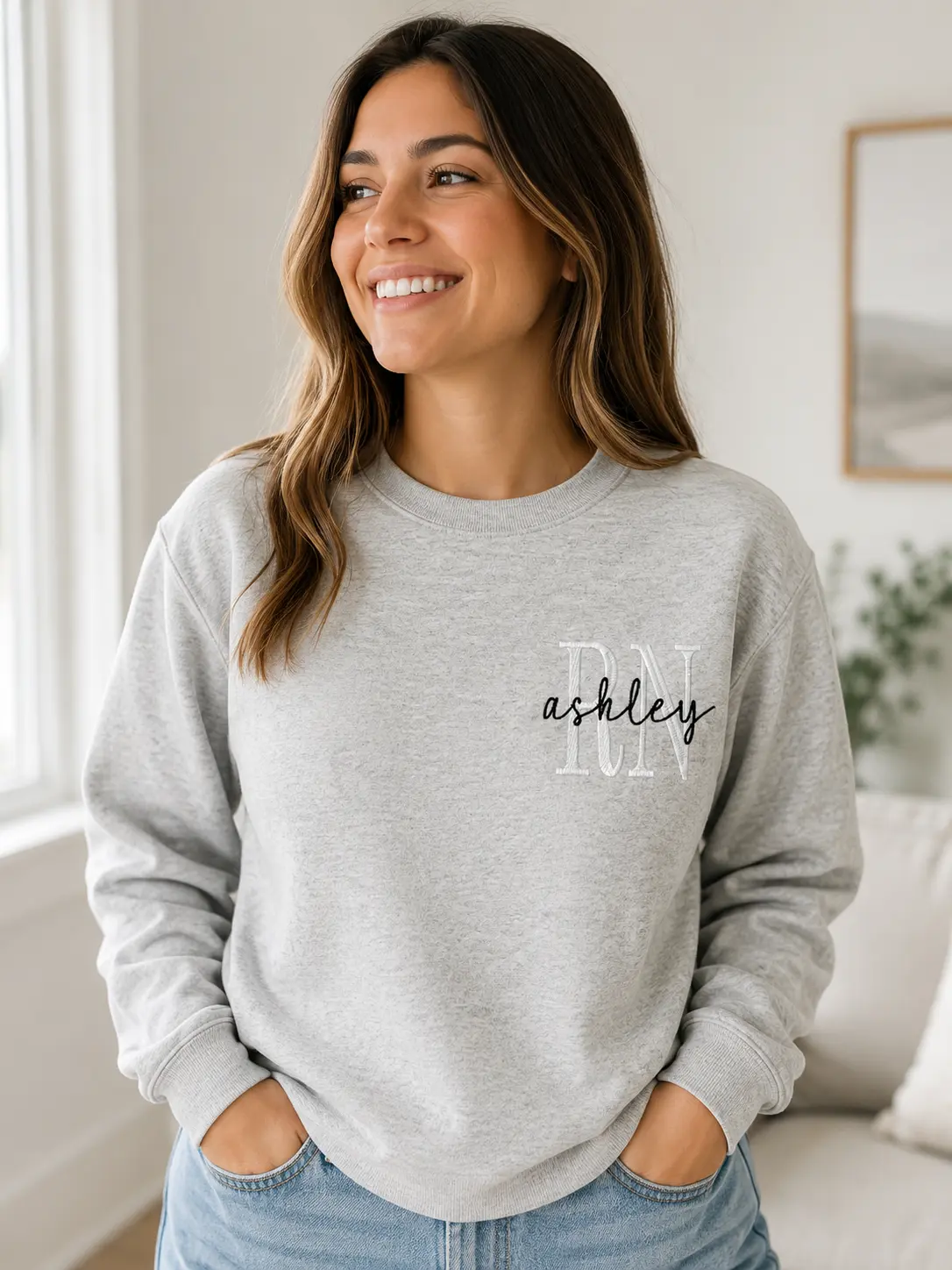 Custom Embroidered Nurse Athletic Block Gemma Sweatshirt | Nursing School Pullover | New Nurse Graduation Gift | Nurse Crewneck for Women & Men Black