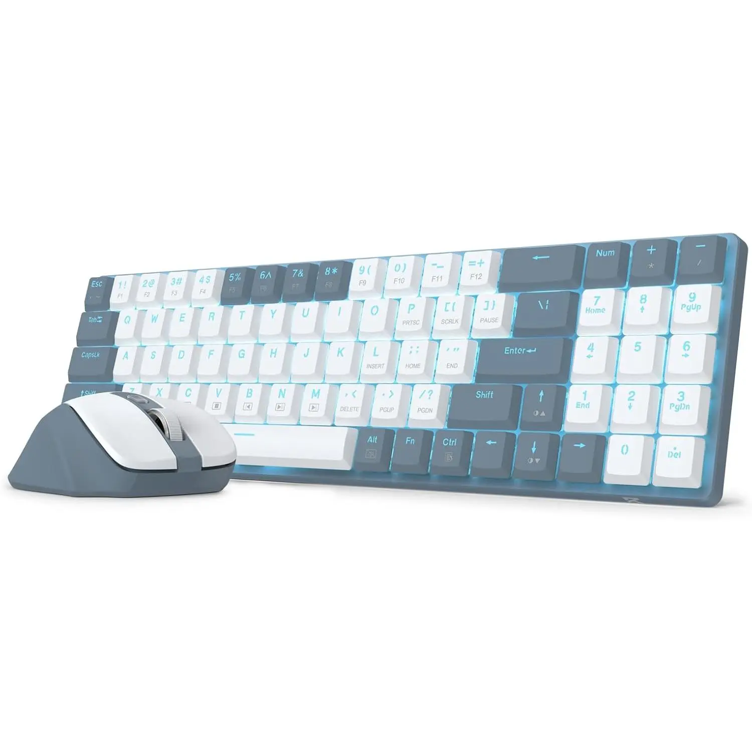 Redragon BS8773 Wireless Keyboard and Mouse Combo, 78 Keys 2.4Ghz Wireless Low-Profile Mechanical Red Switch Keyboard w/Slim Compact Design & Single Blue Backlit, Comfort Grip 2400 DPI Max Mouse,summerwins summerwins