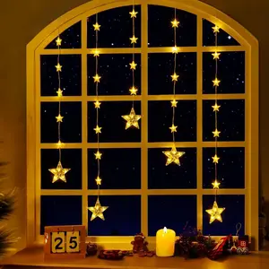 32pcs christmas star line hanging light, 2-in-1 color-changing christmas star window light for christmas interior window wall chain decoration