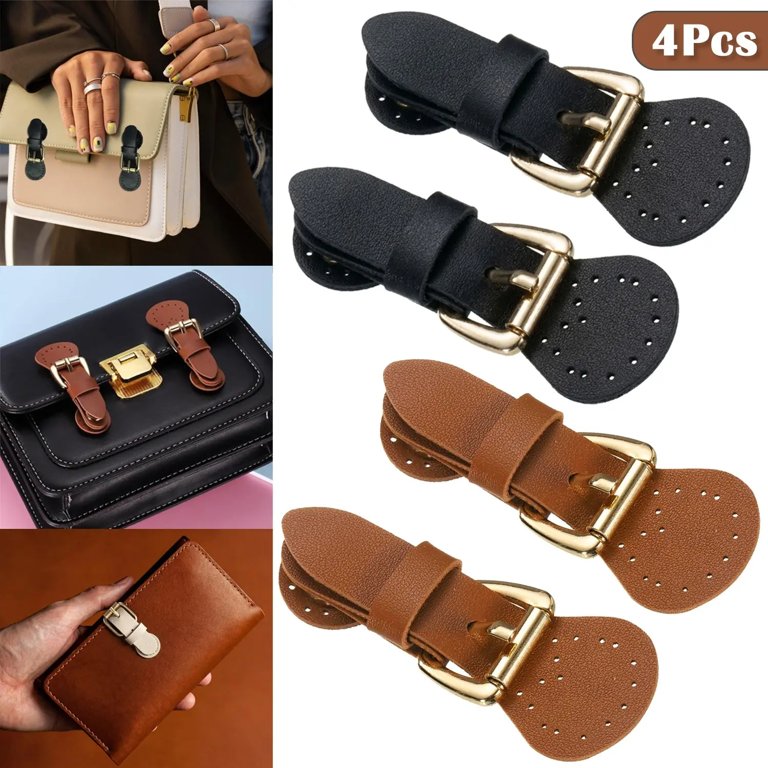 4Pcs PU Leather Snap Buckles Functional Snap Button Closure, Magnetic Snaps for Purses and Totes, Sew on Leather Closure Fasteners for Wallet Bags Making Supplies DIY Craft