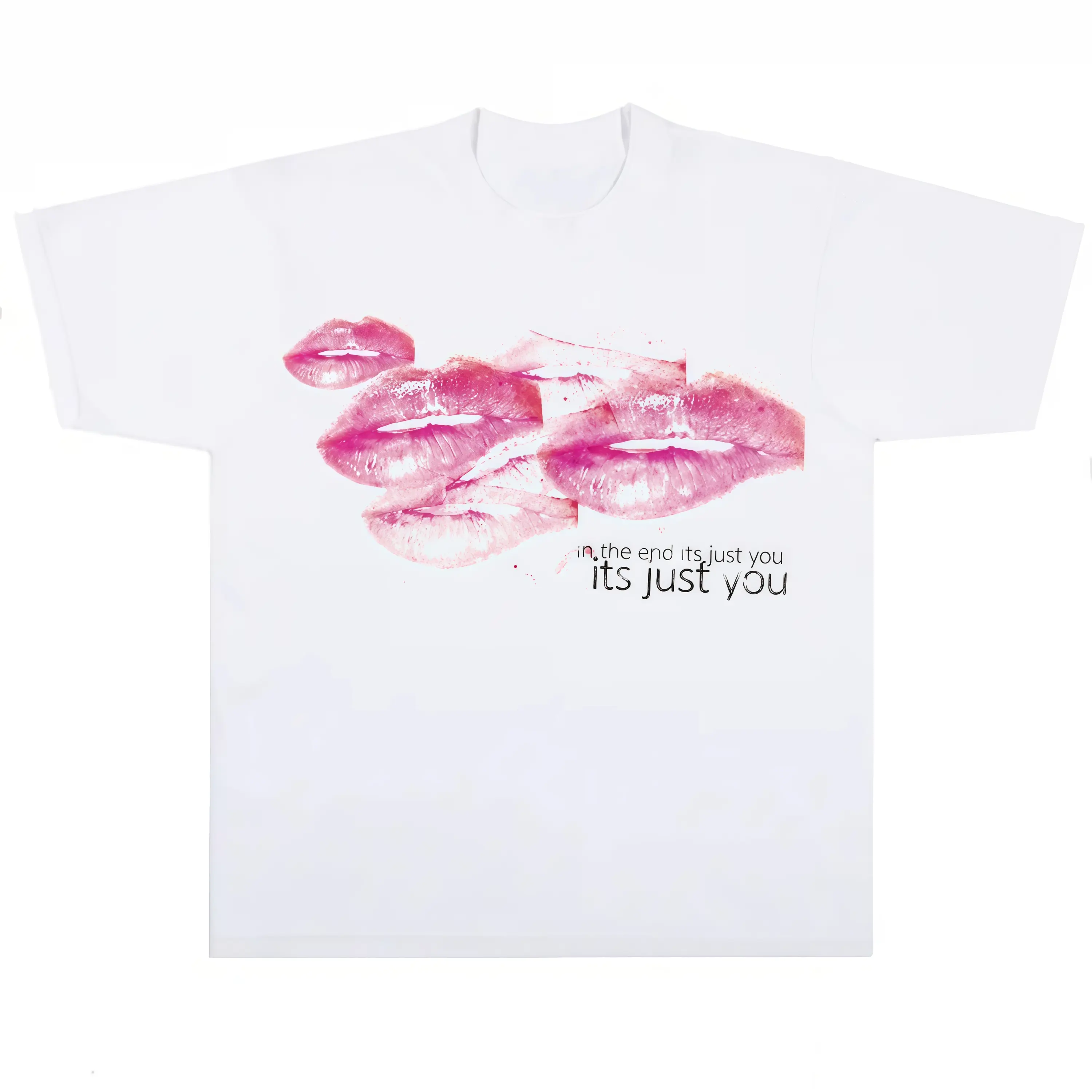 Vintage Y2K Pink Lips Graphic T-shirt Retro grunge "Its Just You" slogan design Retro summer OOTD Casual Cotton Menswear Crew Neck Graphic Print Tee Top Womenswear Streetwear Tshirt