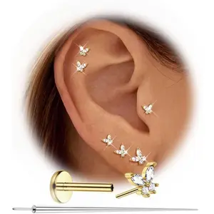 CASSIECA 20G Threadless Flat Back Earrings Studs Hypoallergenic 316L Surated Plated Nose Rings Studs Tragus Medusa Helix Labret Lip Nostril Cartilage Piercing Jewelry