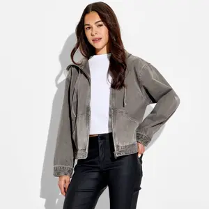 Women's Hooded Zip-Up Denim Jacket - Wild Fable