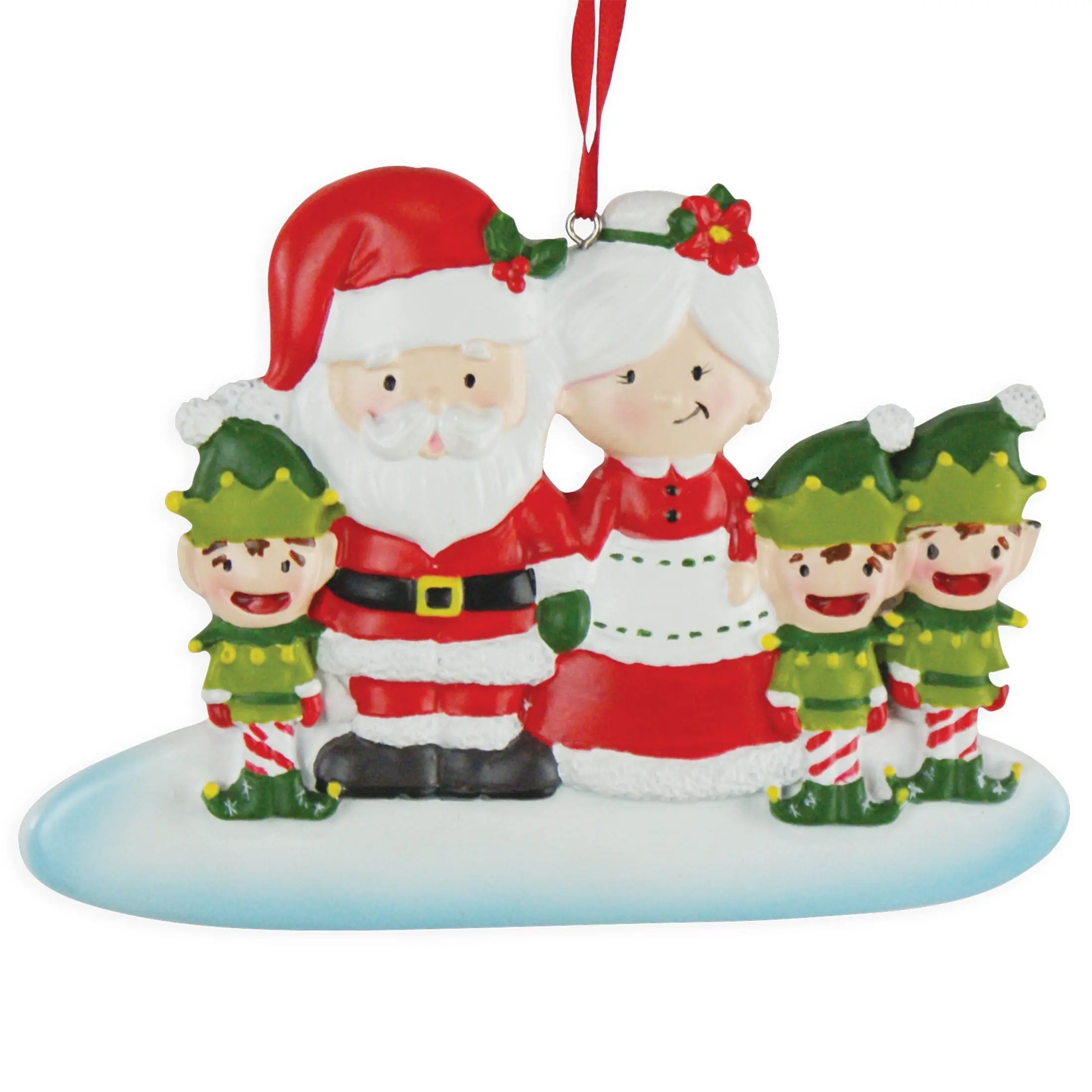 Santa & Elf Family Of 5 Christmas Resin Ornament