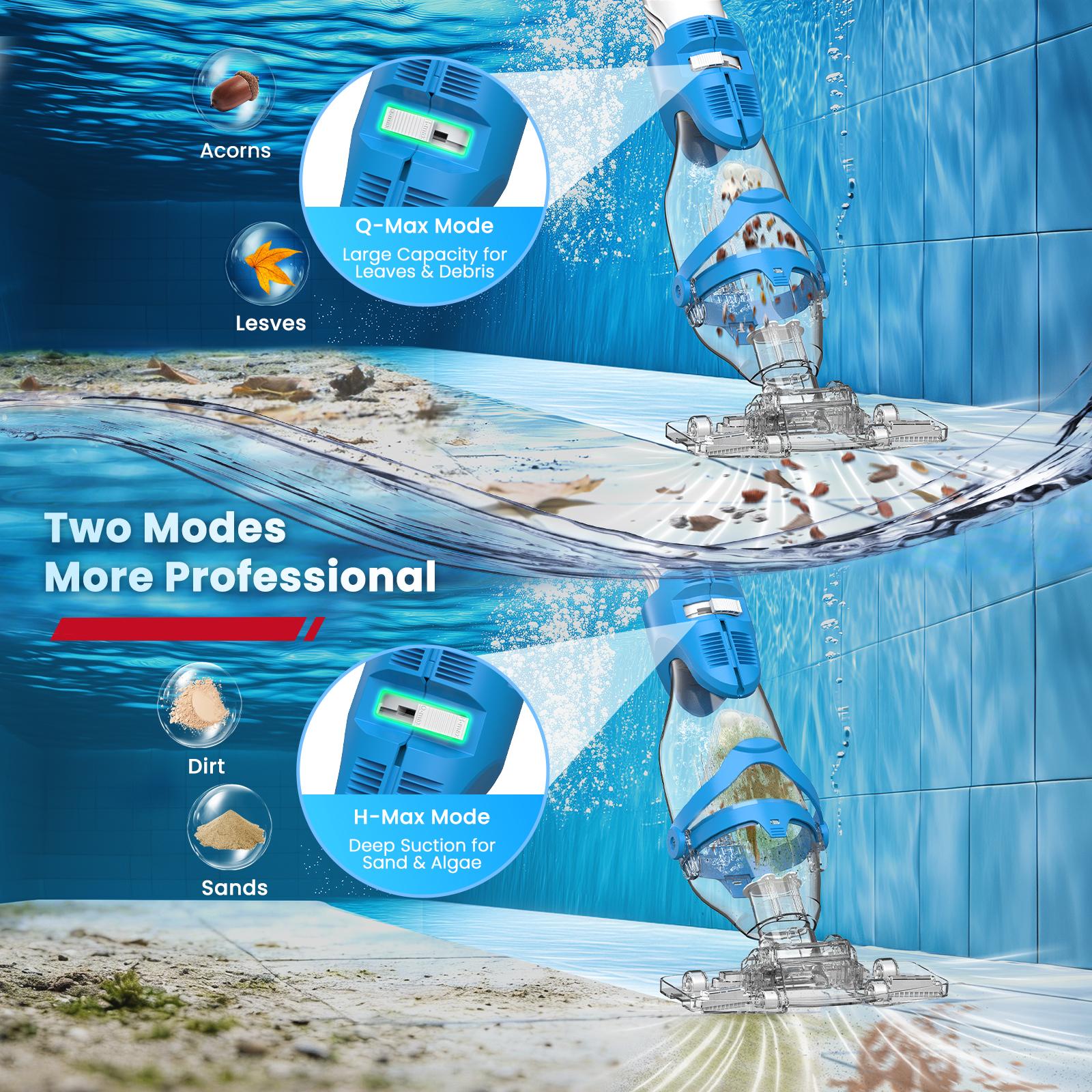 【Spring Cleaning】Enhulk New Upgrade PC18 Pool Vacuum for Above Ground Pool with Telescopic Pole, Running time up to 1H, Handheld Design with Powerful Suction up to 18.5 gallon/min Ideal for Leaves, Debris