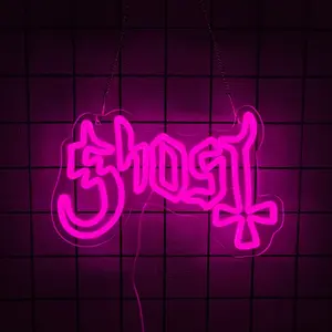 Ghost neon sign, rose red, rock music wall decoration, Halloween neon lights
