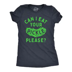 Womens Can I Eat Your Pickle Please T Shirt Funny Dill Pickles Lovers Tee for Ladies Funny Womens T Shirts Cute Vintage Fashion Casual Ladies T-Shirt Gift Funny Food Top Women's Novelty Tees Navy -