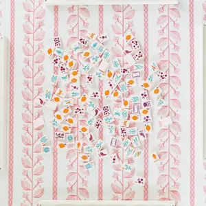 Scalloped Square Game Table Topper Botanical Stripe - Pink