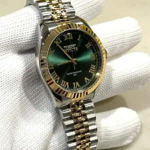Invicta Men’s Luxury Watch - Gold Bezel & Green Dial - Roman Numerals - Two Tone Jubilee Band - Brand New