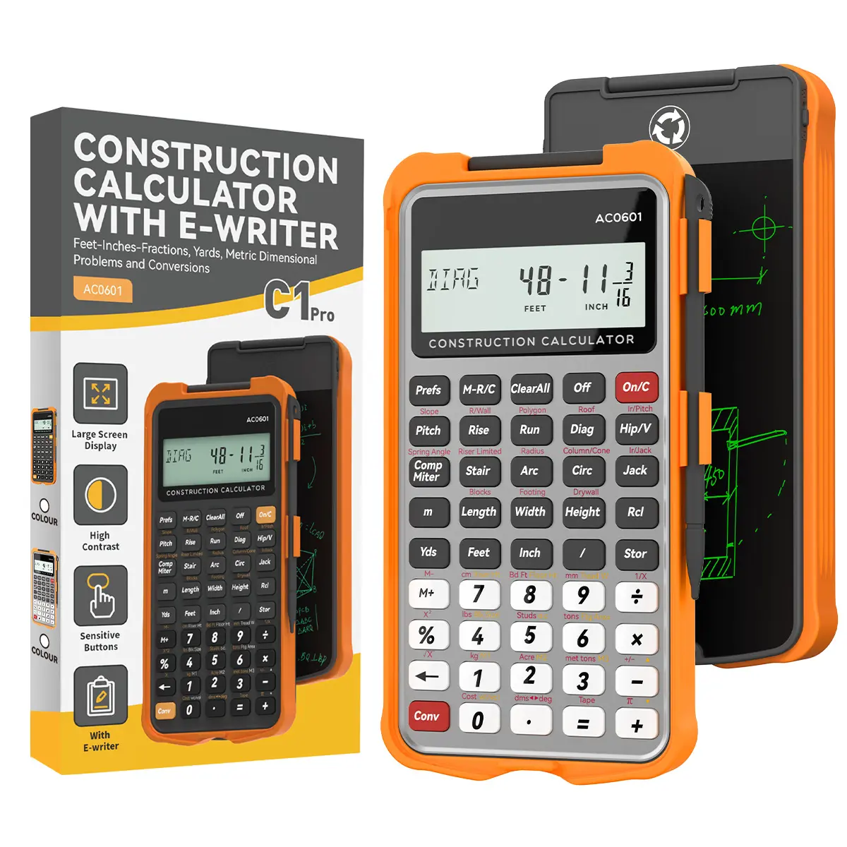 ROATEE AC0601 Professional Construction & Engineering Calculator with 6-inch Writing Tablet: The Ultimate All-in-One Tool for Concrete, Framing, and Layouts（With Writing Tablet）