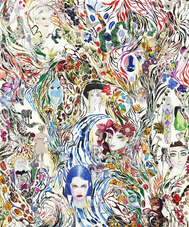 Summer On My Mind Collage Artwork 39 x 47 in 100 x 120 cm Vibrant Floral and Portrait Composition for Home Decor