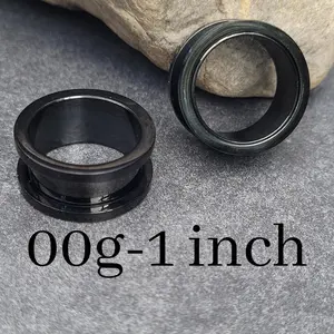 Pair Black Screw On Off Back Steel Tunnels Gauges Ear Stretching 00g 7/16 1/2 9/16 5/8 3/4 7/8 1 inch plugs earrings piercing jewelry