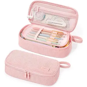 Cute Pencil Case, Large Capacity Pencil Pouch Aesthetic Zipper Pencil Bag, Big Storage Pen Organizer for Stationery, Soft Corduroy Pencil Box  to School Supplies for Teen Girls Boys,