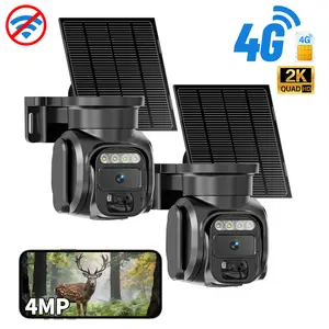 [2 Pack] 4G LTE Solar Security Camera Wireless Outdoor, No WiFi Needed, Built-In eSIM with Unlimited Data, 2K HD Color Night Vision, PIR Motion Detection Alerts, 355° Pan Tilt, Two-Way Talk, Solar Powered, Weatherproof, Cloud & SD Storage, Family Share