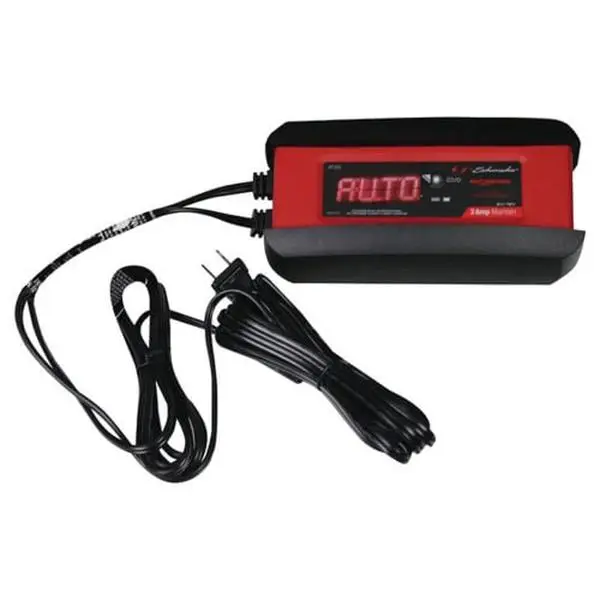 Schumacher Compact 3A 6V-12V DOE Car Battery Maintainer - Microprocessor Controlled, Auto Voltage Detection, Reverse Hook-Up Protection, Float Mode, 2.2 lbs, 8.25 x 3 x 7.5 in, Clamps for Automotive & 12V Motorcycle Batteries