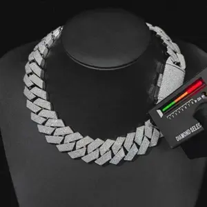 ChristmasGiftsPass Diamond Test GRA Moissanite 25mm Wide 6Rows Solid Silver Cuban link chain for Rapper Hip Hop VVS Iced Out Necklace