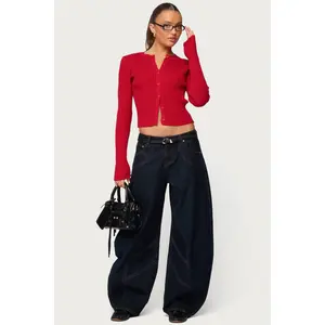 Double Pocket Low Rise Barrel Leg Jeans