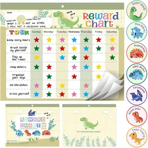 Magnetic Reward Chart for Kids at Home, Behavior Chart Pad with 26 Chore Charts, 1680 Star Stickers, 84 Motivational Stickers to Develop Responsibility & Good Habits (Dinosaur)