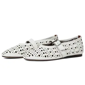 VIMISAOI Ballet Flats for WomenS Round Toe Mesh Mary Jane Flat Ballerina Shoes Buckle Strap Summer Trendy Sandals Shoes