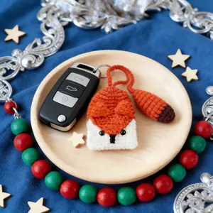 Cute Fox Key Fob Pouch | Handmade Key Organizer | Adorable & Durable Bag Charm Gift | Crochet soft key holders