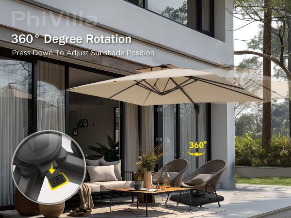 PHI VILLA 9ft X 12ft Cantilever Patio Umbrella with 360° Rotation, Heavy Duty Hydraulic Double Umbrella Windproof for Outdoor Use, Summer's Day