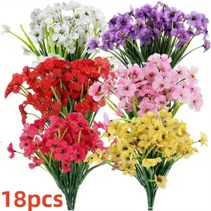 18 Bundles Spring Artificial Flowers for Outside, Vibrant Outdoor Decor Plants, Non-Fading 6 Colors Violet, Garden Porch Window Sill Decoration