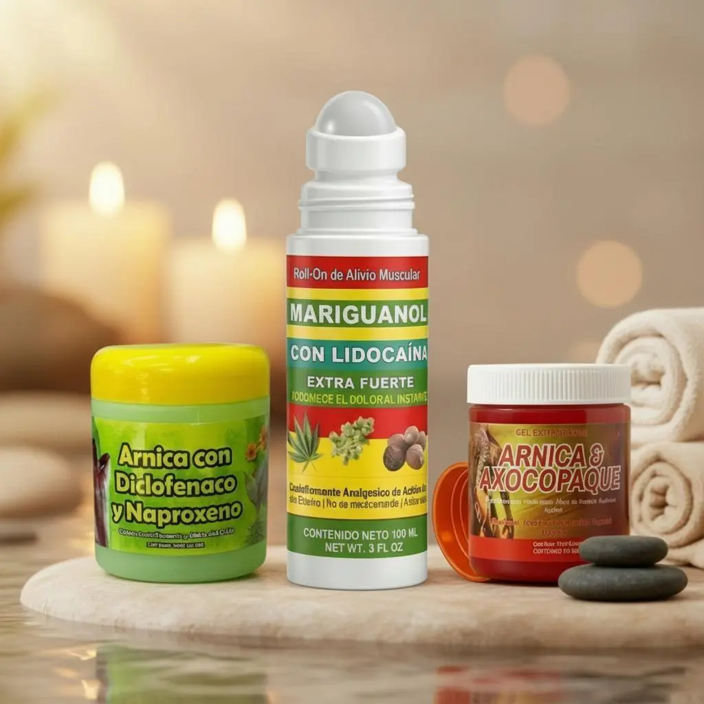 Ultimate Pain Relief Bundle: Mariguanol Herbal Muscle Roll-On + Arnica & Axococpaque Gel 125g + Arnica Massage Balm 250g