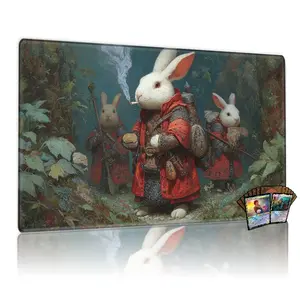 Medieval Anthropomorphic Rabbits Fantasy TCG Playmat 12x24in Non-Slip, Ideal for MTG Card Game Enthusiasts Family Party Gaming Gift