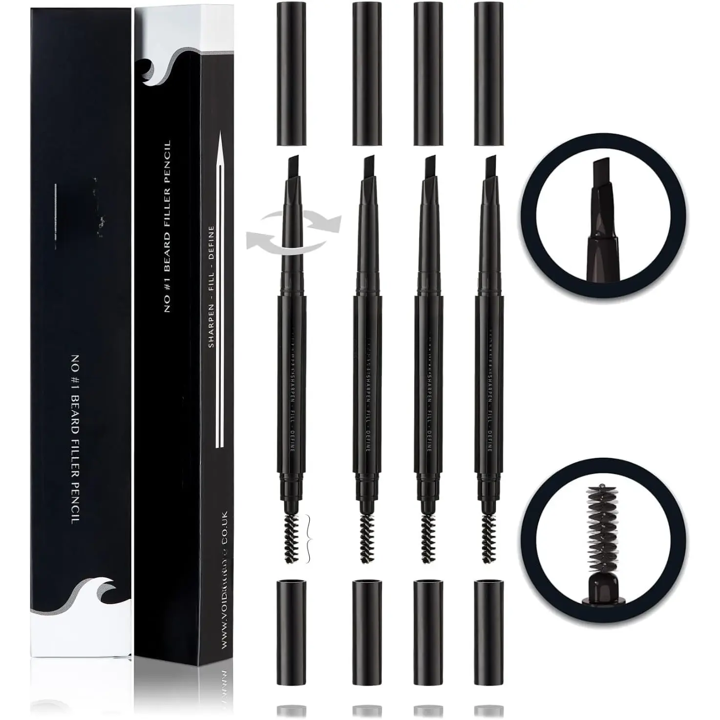 Beard Pencil Filler for Men (Black, Set of 4) - Instant Full Beard Pen Kit with Easy Liner and  Filling Pencil