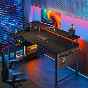 【dealsforyoudays】Raybee Gaming Desk 48 Inch L Shaped Computer desk with storage & 2 AC Power Outlets USB for Home Office & Bedroom,Easy Assemble and Space-Saving,Gaming Equipment with LED