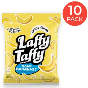 10 Pack Banana Flavored Chewy Taffy Mini Bars with Smooth Creamy Texture, Individually Wrapped Fruity Candy for Snacking and Sharing