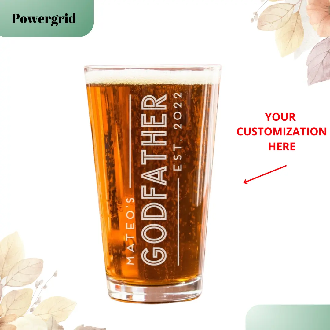 [CUSTOMIZED] Personalized Godfather Beer Drinkware - Engraved Pint Glass, Godfather Gifts, Baptism Presents