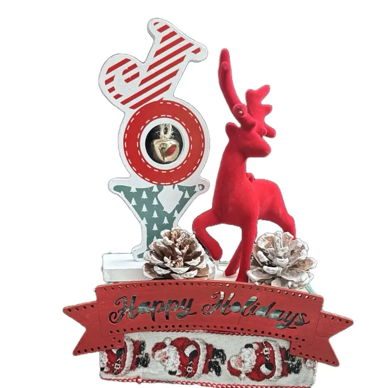 Handcrafted Christmas Decor with Red Reindeer and Pinecones for Festive Home Decor