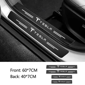 Carbon Fiber Car Door Sill Plate, Rear Trunk Protector Stickers, Car Accessories for Tesla Model 3 Model S X Model Y Roadster 2021 Cybertruck