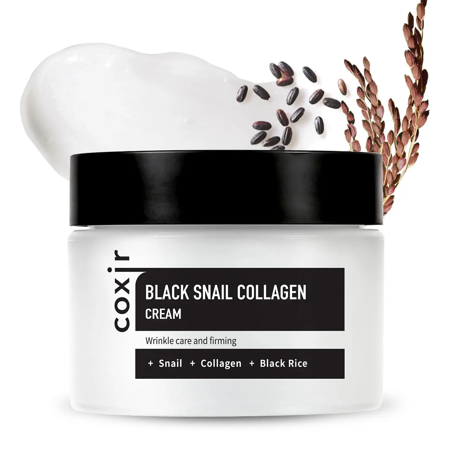 coxir BLACK SNAIL COLLAGEN CREAM 50ML l Black-3-Complex: Black Rice, Bean, Sesame, Snail Mucin, Collagen l Repairing&Firming l Korean Skin Care l Cruelty-Free, No Paraben