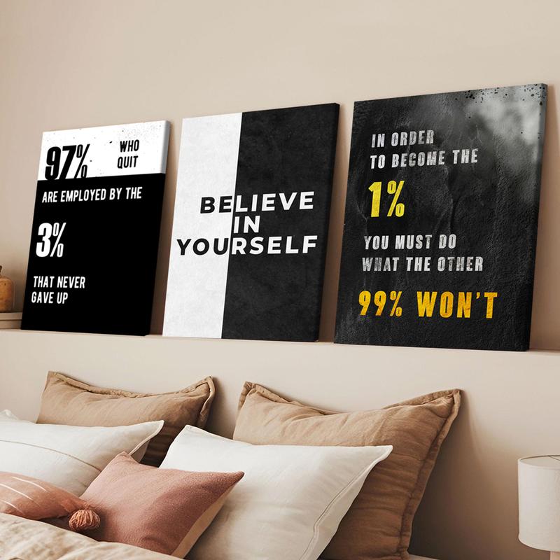 3pcs Wooden Framed Canvas Wall Art, GRIND, EXECUTION, HUSTLE Modern Classic Art Deco Style, Waterproof & Odorless HD 8K Print, Indoor/Outdoor Home Decor for Living Room, Bedroom, Office - Perfect Gift for Friends & Family