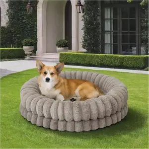 Luxury Donut Dog Bed, 30 Inches Round Dog Bed Medium Size Dogs Washable, Orthopedic Calming Dogs Bed for Pets with Anti-Slip Bottom, Gray
