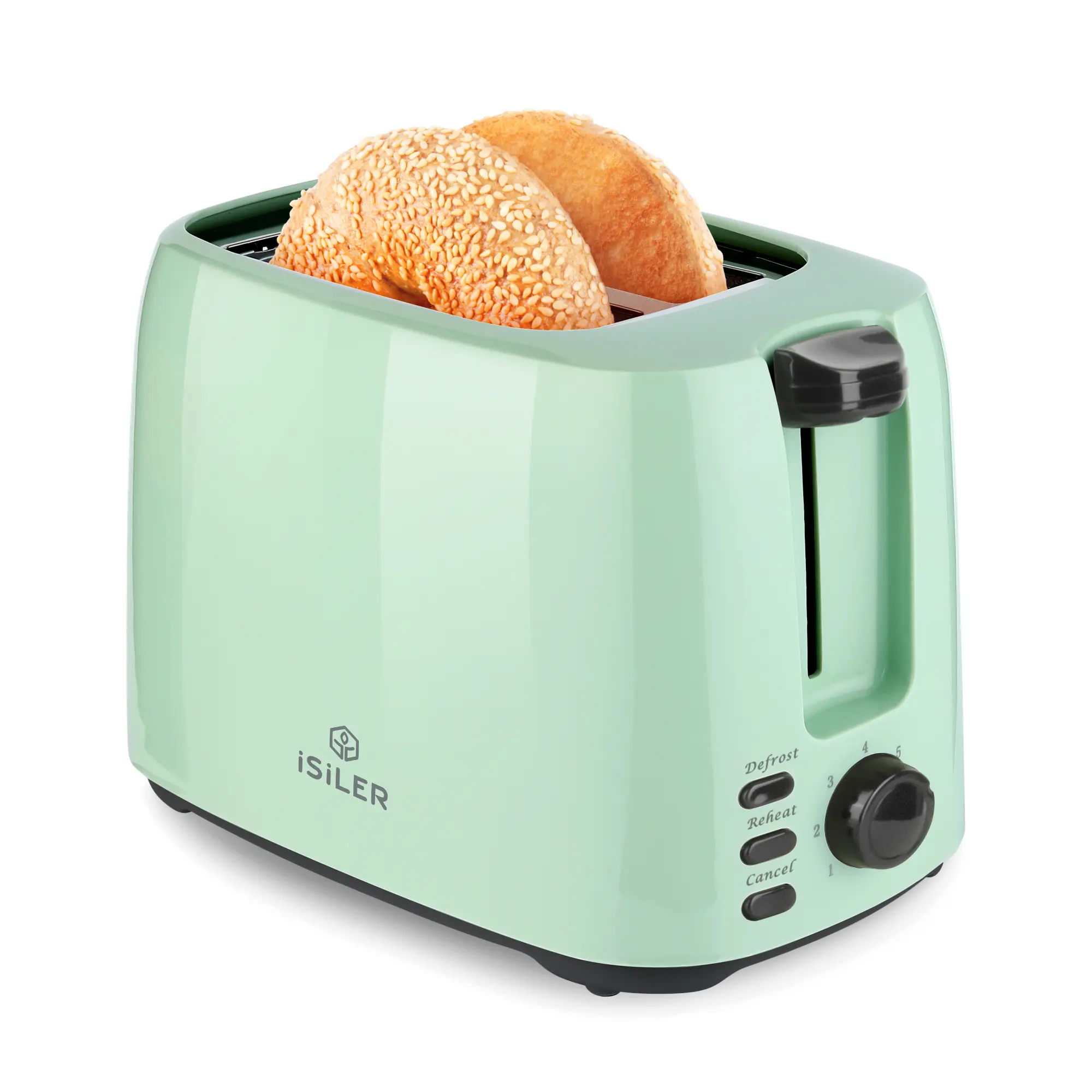 iSiLER 2-Slice Stainless Steel Toaster, 1.3in Wide Slot Bagel Toaster with 7 Shade Settings, UL Certified Safety, Even Browning, Double Bake, Removable Crumb Tray, Defrost & Cancel Functions, Cleaning Brush, 3.6ft Cord, PP, 750W, Green