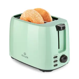 iSiLER 2 Slice Toaster, 1.3 Inches Wide Slot Bagel Toaster with 7 Shade Settings and Double Side Baking, Removable Crumb Tray, Defrost Cancel Function Green