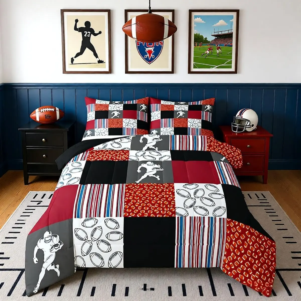 Football Comforter Set Rugby Sports Bedding Set Soccer Ball Game Duvet Quilt Bedroom Gift for Football Lover Decor Orange Red Ultra Soft Breathable
