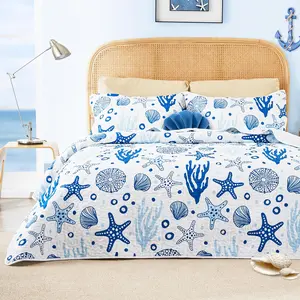 for Queen White Bedspreads Bedding Set - Summer Beach Nautical Lightweight Bedspread - Reversible Bedding Coverlet for All Season - 3 Piece