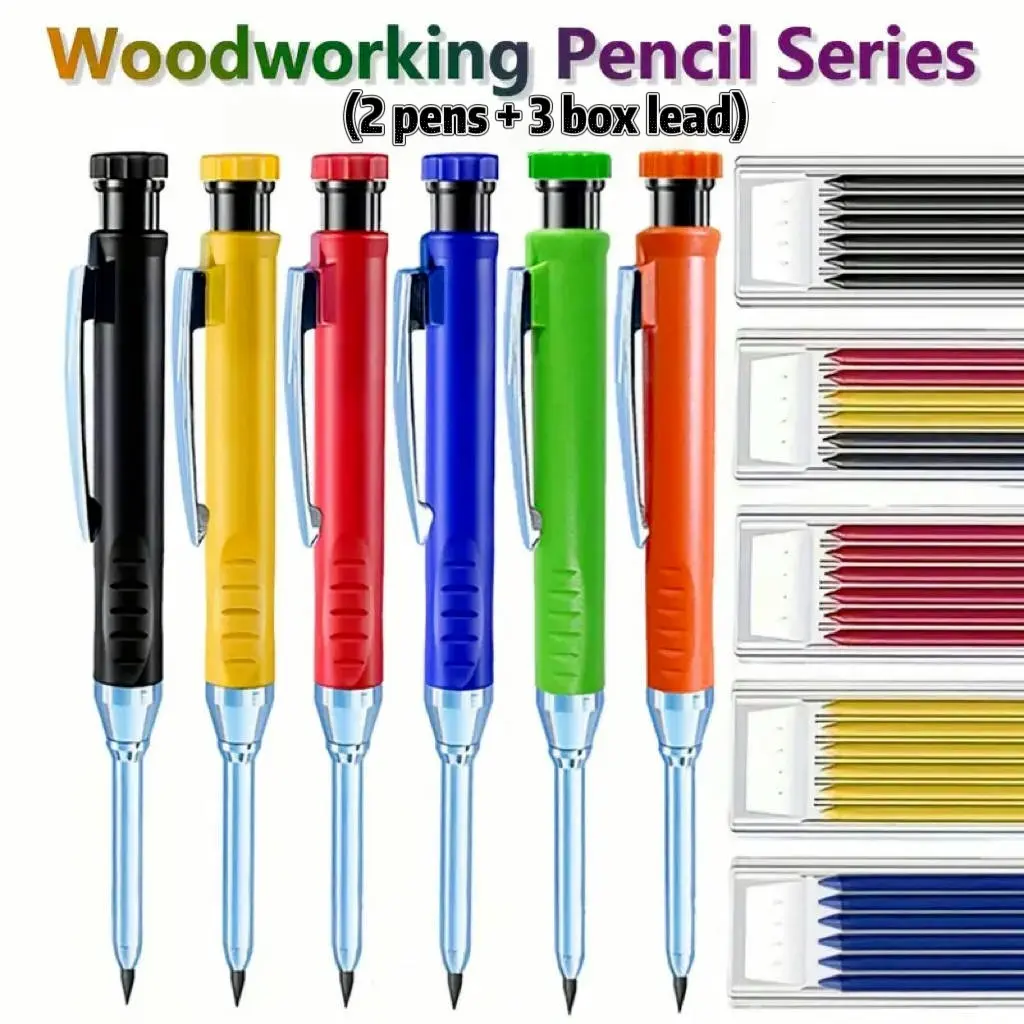 Professional Carpenter Pencil Set with Sharpener and 18 Leads, Mechanical Pencils for Building and Woodworking, Durable Construction Tools