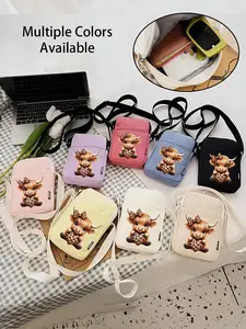 Leopard Print Highland Cattle Theme, Available In A Variety Of Colors, Zipper Bag, Solid Color Mobile Phone Bag, Women'S Travel Shoulder Bag, Women'S Chest Bag, Crossbody Shoulder Purses, New Year'S Gift, Gift, Adjustable Crossbody Bag, Unique Bags