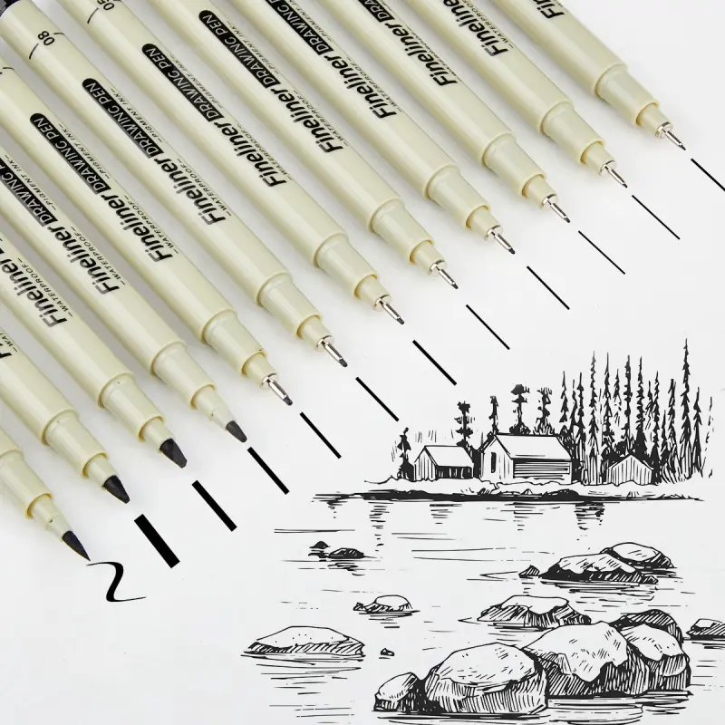 Art Pens, Multiliners, Fineliner Ink Pens,Set of 12 Technical Drawing pen,Pigment Pen,Fine Point,Black,Waterproof,for Technical Drawing Use, Art Watercolor,Sketching, Micro Drawing,Micro Fineliner Art Pens, Art Marker Pen, Artist Pens