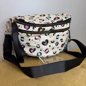 The Roni Nylon Bum Bag Crossbody - Animal Print Multi Color Hearts