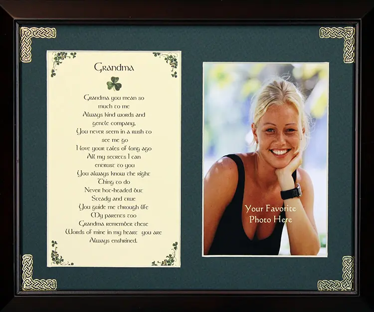 Peter Townsends Irish Glass 8x10 in Photo Frame Set - PFB8x10 Grandma Blessing, Dark Walnut Tabletop Frame with Hanging Easel, Indoor Wall-Mountable Italian Home Decor for Grandparents with Ivory Card